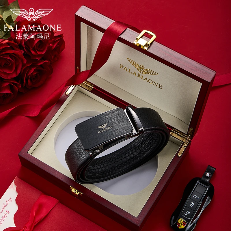 法莱阿玛尼真牛皮皮带男士真皮自动扣高档正品年轻人新款腰带男款