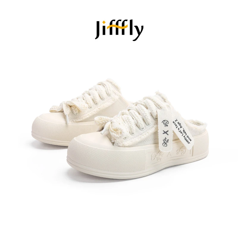 jifffly&青婉田款女鞋帆布鞋厚底增高子女式一脚蹬小白鞋休闲鞋