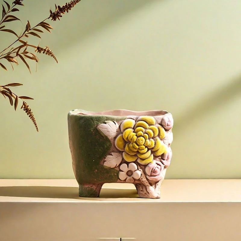 向往四方小陶瓷多肉花盆网红家用室内专用陶土盆陶罐清仓批发捡漏