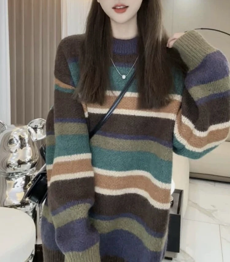 433 韩版宽松男友风经典条纹毛衣（D11）