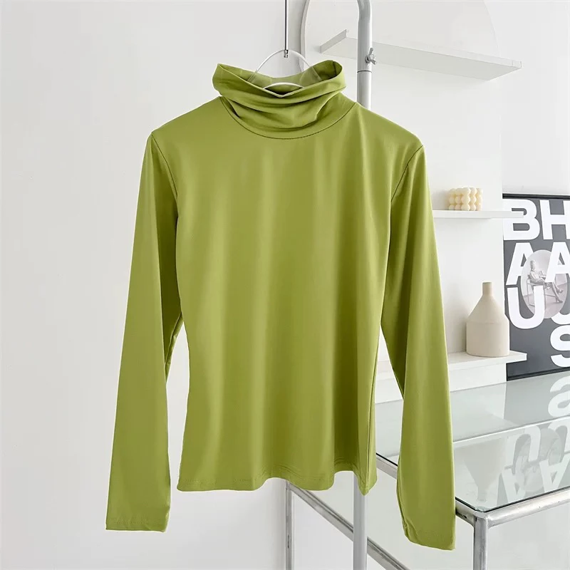 1924 极简风简约复古绿色打底衫T恤