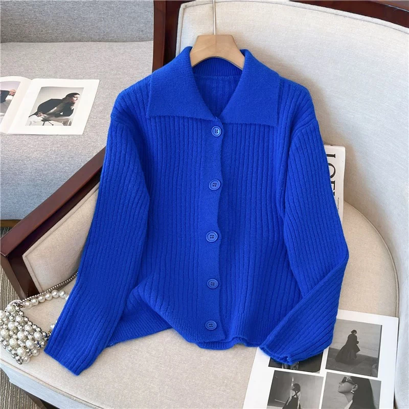 1934  宝蓝色时尚设计纯色毛衣开衫