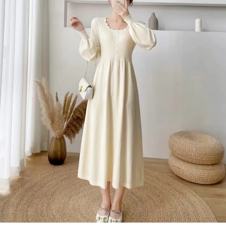 432 法式宽松针织连衣裙气质毛衣裙(T01)