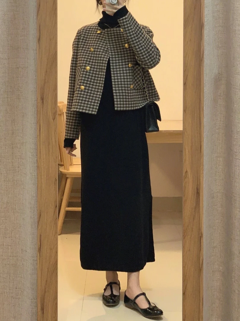 1800  韩系时尚格纹小香风外套（D28）