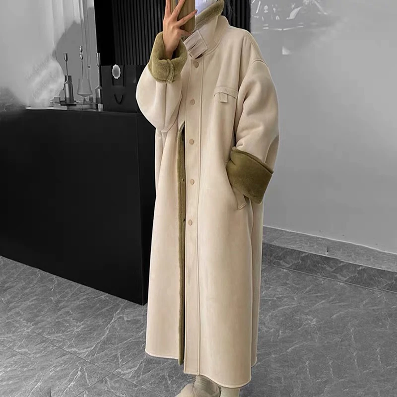 879  毛毛一体外套女宽松长款加厚大衣冬