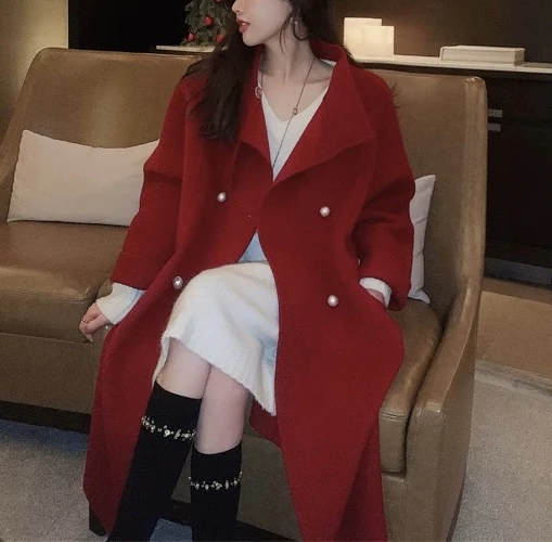 1706 【红玫瑰】韩系宽松时尚经典毛呢大衣（D30）