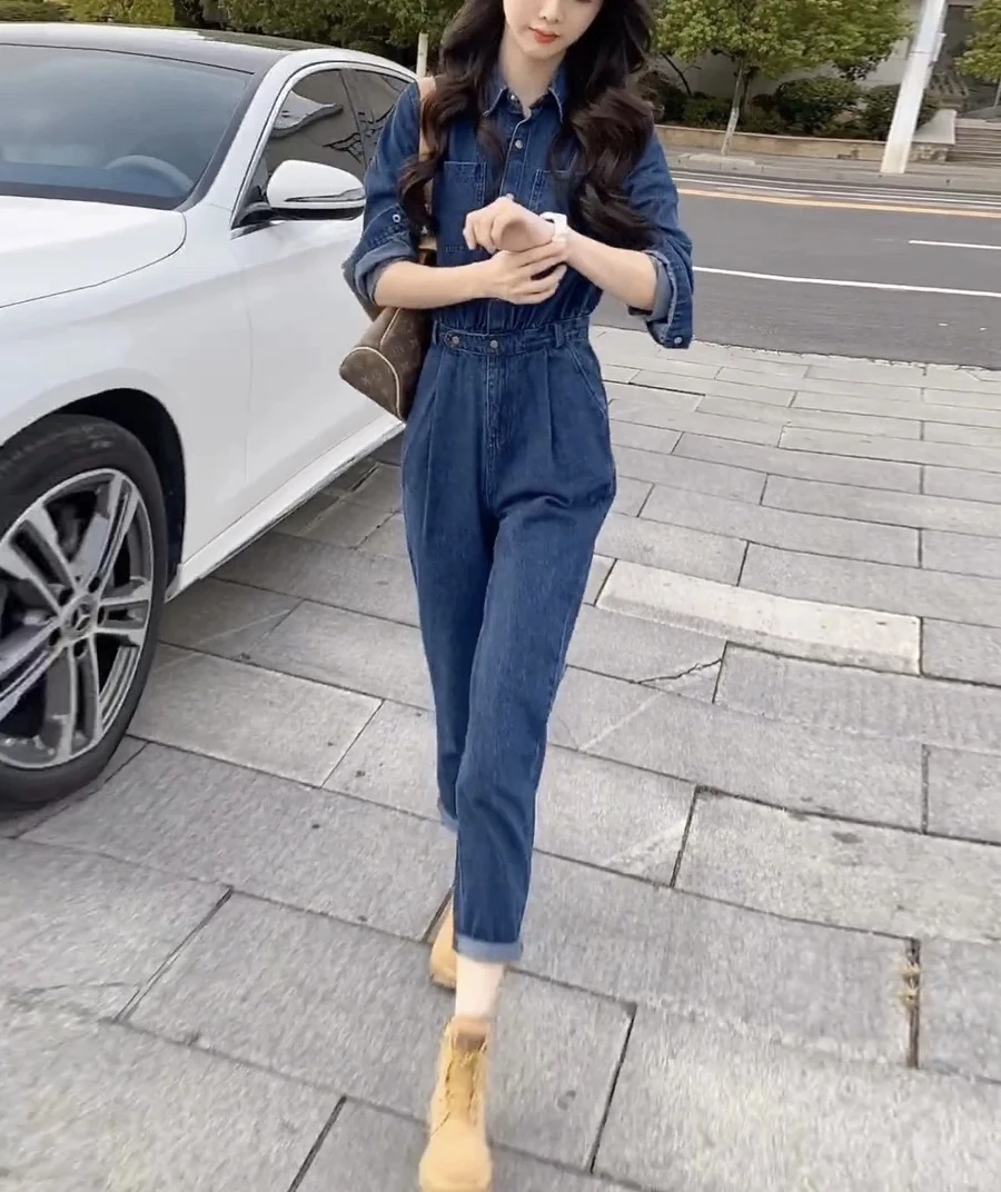 1212  港风复古时尚连体牛仔长裤百搭显瘦（S22）