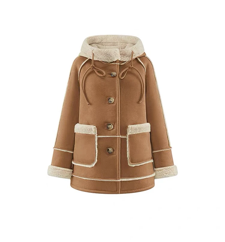 213 韩系毛毛一体宽松中长款连帽加厚外套（G30）