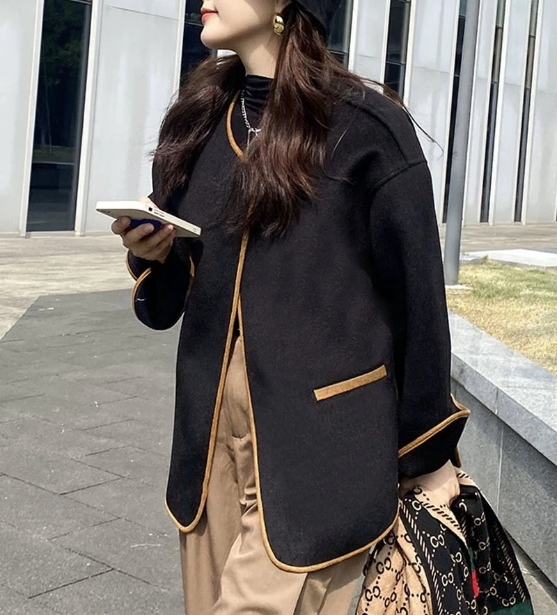 194 秋冬法式高级感小香风双面毛呢大衣外套（HJ18）