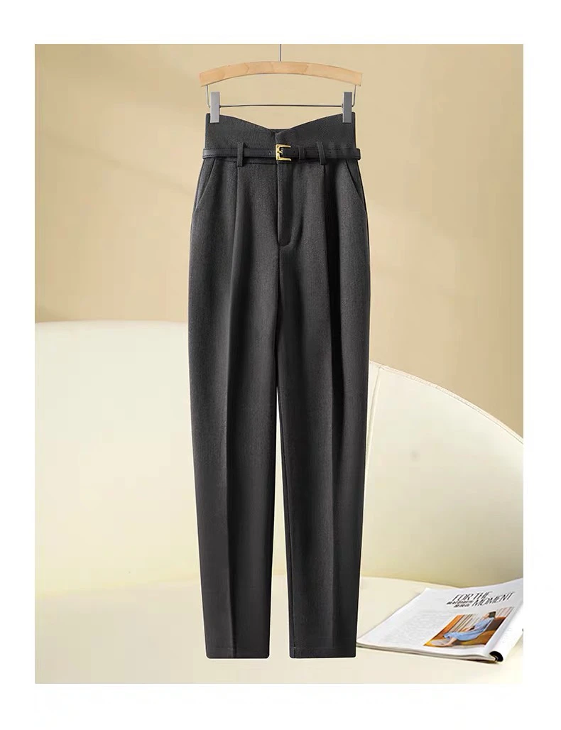 1977 显瘦哈伦裤加厚裤子女秋2024新款高腰花苞萝卜裤(含腰带）