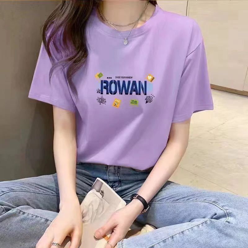 纯棉彩色短袖夏季女士t恤宽松显瘦薄款休闲百搭潮流洋气【ROWN】