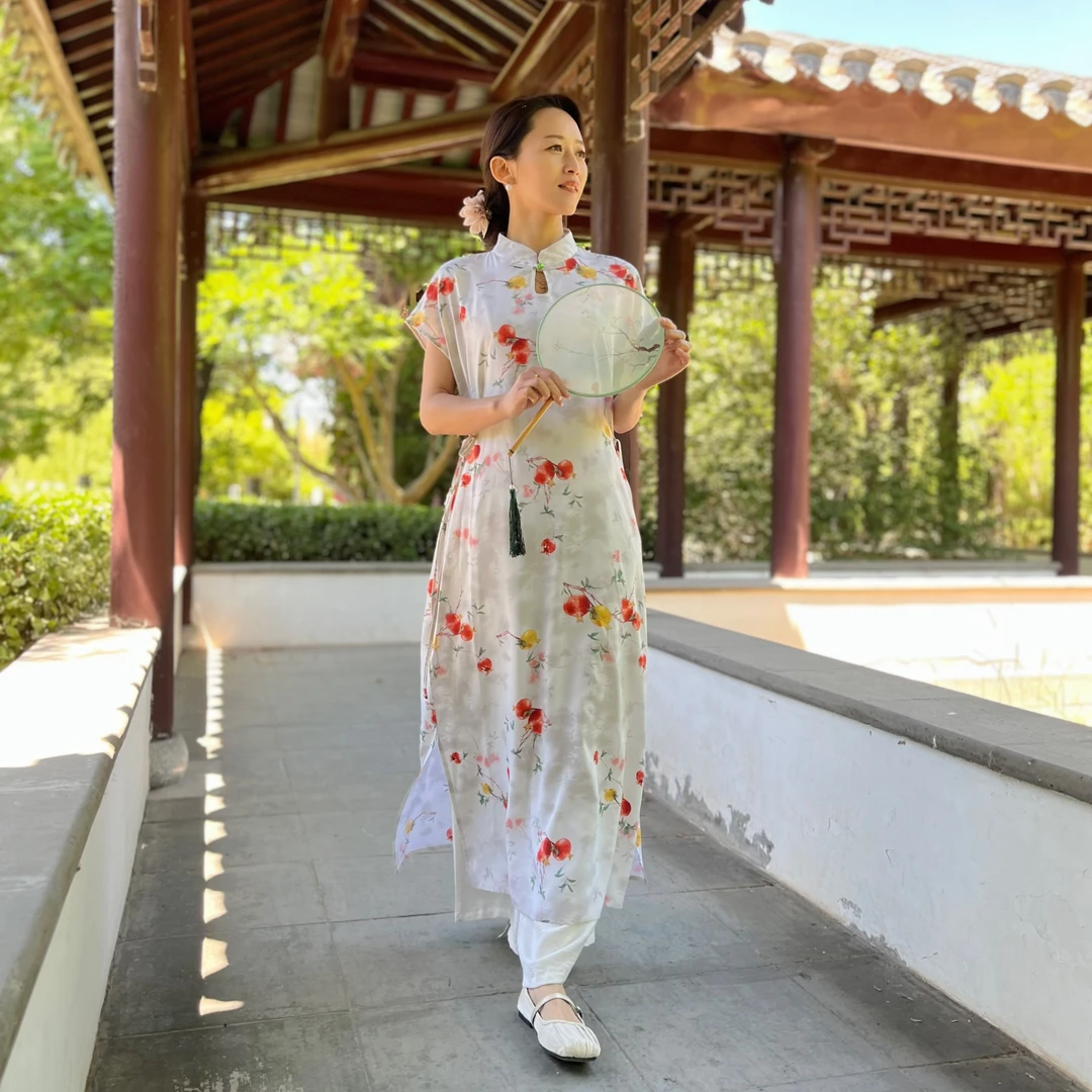 中国风旗袍显瘦气质夏季文艺复古中长款日常优雅修身中式印花