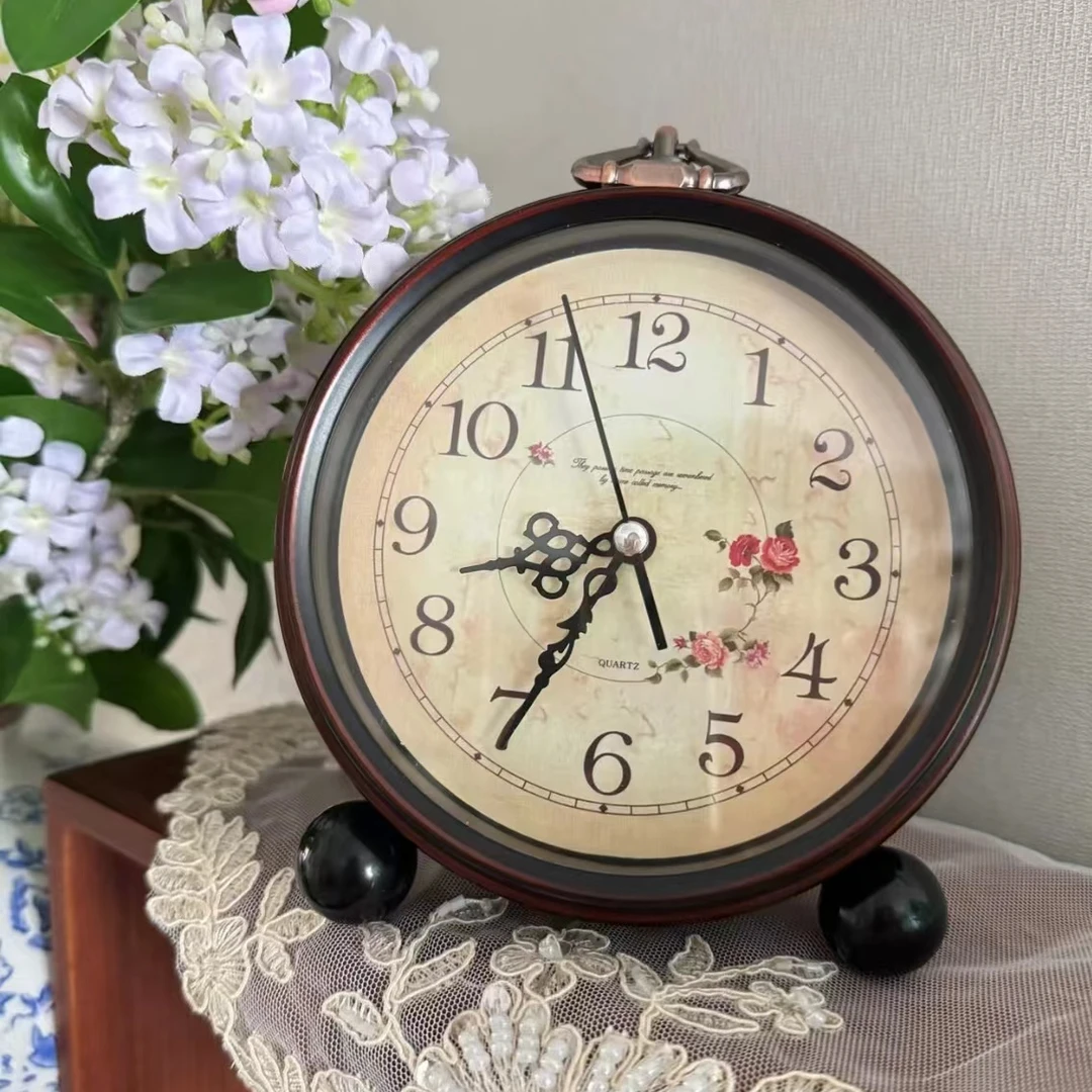 美式复古表桌面小闹钟台式钟表摆件家用老人座钟客厅老式时钟创意