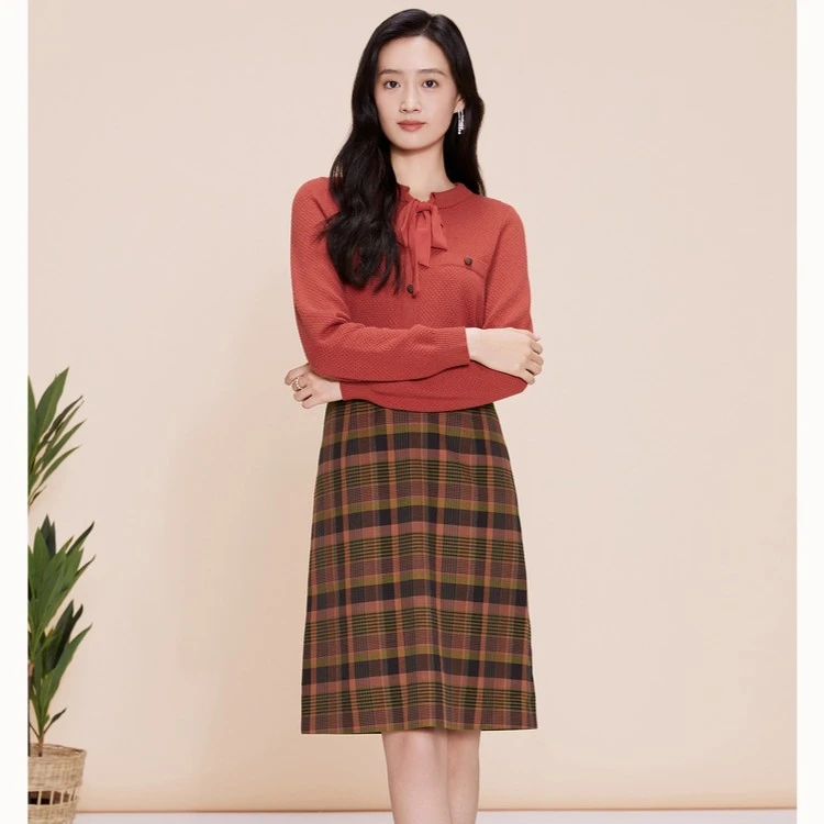 YINER音儿女装新款显瘦时尚针织拼接长袖女装连衣裙8C63106006