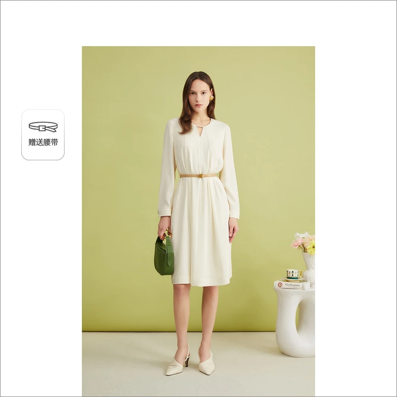 YINER音儿女装2024-春季新款白色气质法式收腰女连衣裙8C64105066