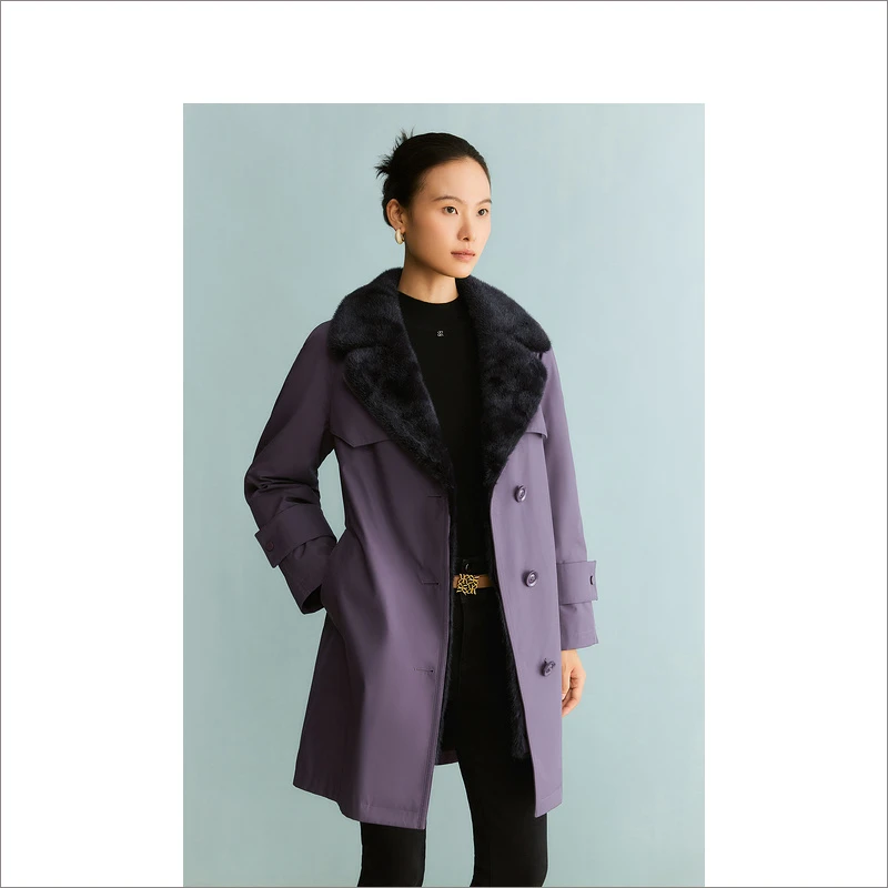 YINER音儿女装v领时尚气质皮草加厚派克服8C63509646