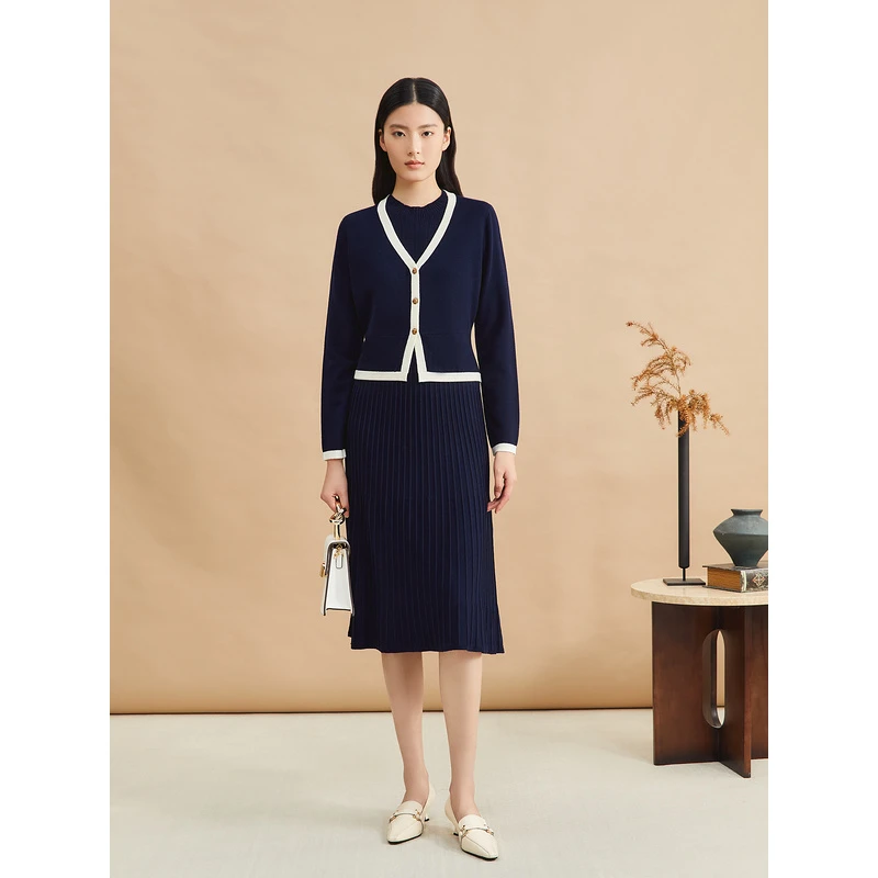 【美丽诺绵羊毛】YINER音儿女装冬季显瘦假两件连衣裙8C64506186