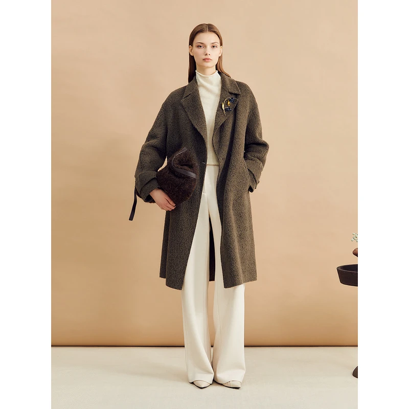 YINER音儿刘涛同款24年新款阿尔巴卡羊驼毛混纺大衣8C34580360