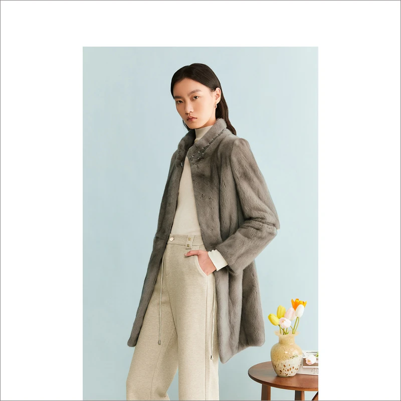 YINER音儿女装冬款保暖原色贵气优雅水貂毛皮气质皮草8C63509426