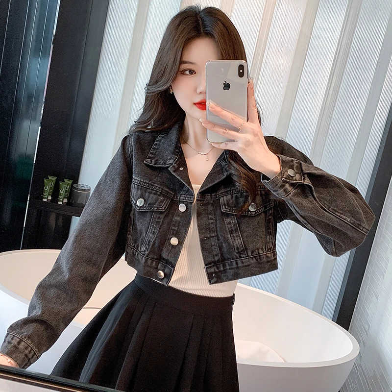 网红炸街黑色牛仔外套女早秋2025新款韩版百搭短款高腰小个子上衣
