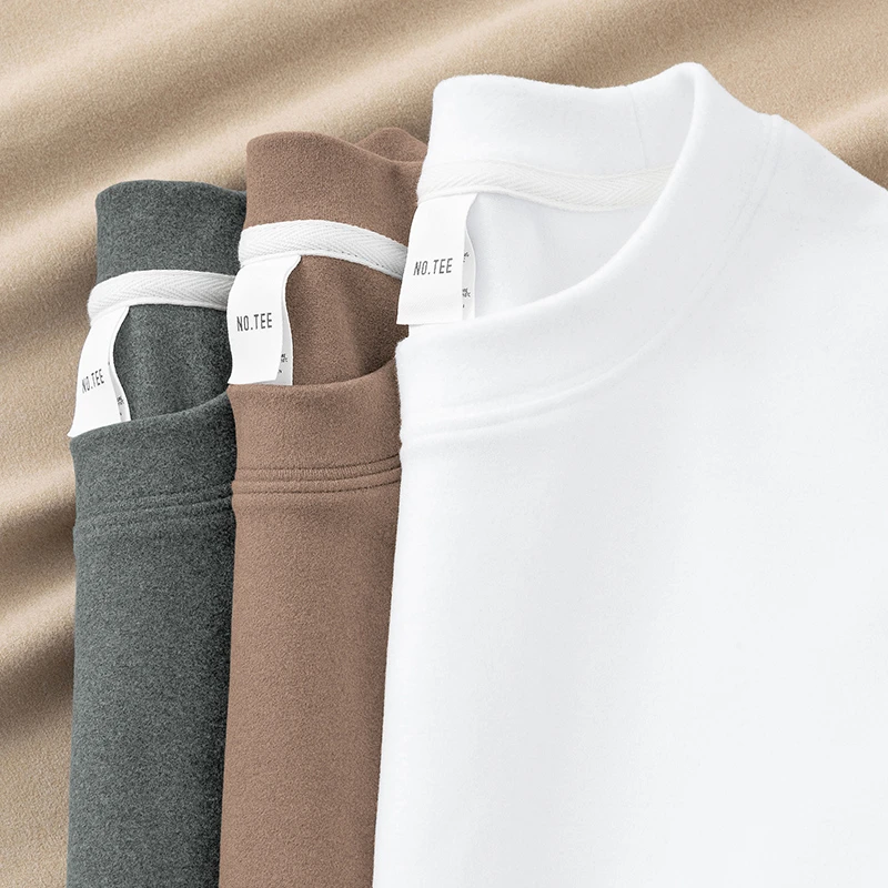 德绒打底衫圆领长袖t恤男纯色白色上衣服保暖双面绒体恤加绒秋衣