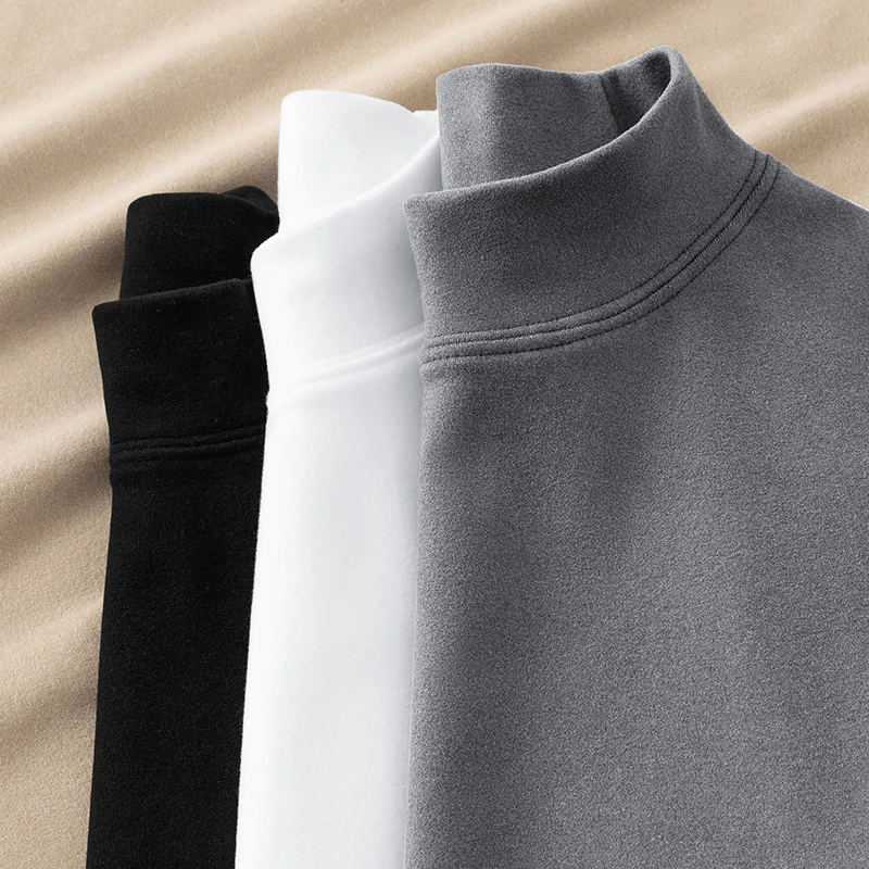 双面德绒长袖t恤男装秋冬季半高领保暖内搭打底衫中领体恤上衣服