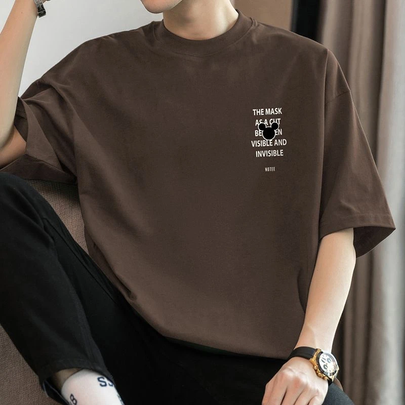 260g重磅纯棉短袖t恤男美式宽松圆领上衣服夏季全棉半袖印花体恤