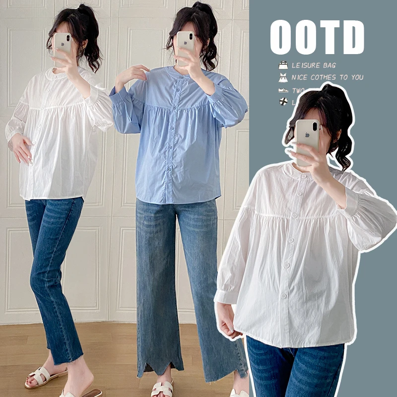 孕妇装上衣早春立领长袖可哺乳衬衫宽松休闲百搭娃娃领打底衫322