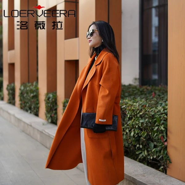 JM8805系带显瘦女装双面呢长款大衣时装质气质外套韩版百搭