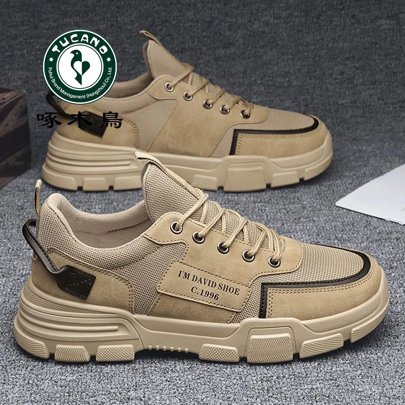 啄木鸟男鞋春秋季防滑工地耐磨黑色板鞋潮流运动休闲透气百搭潮鞋