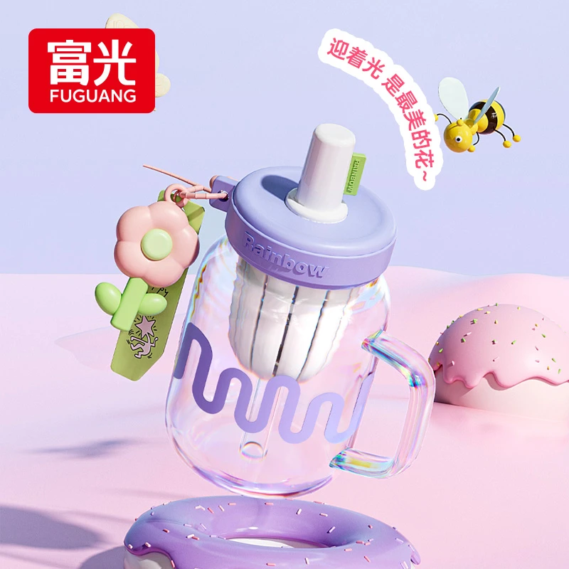 富光网红大容量吸管单层高硼硅玻璃办公桌面杯女士专用高颜值水杯