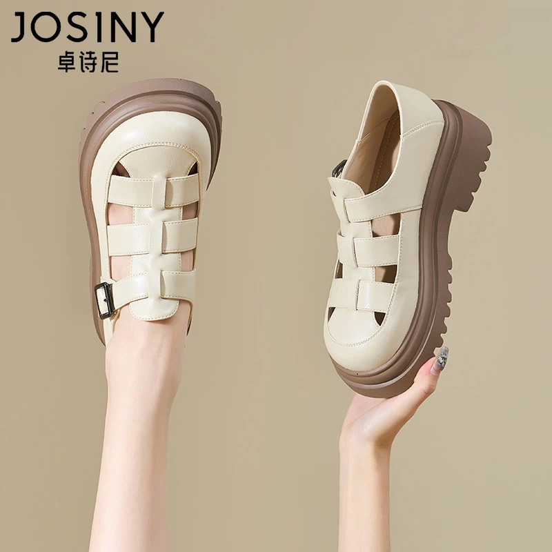 卓诗尼罗马凉鞋女2025新款夏季镂空粗跟包头凉鞋猪笼鞋配裙子休闲