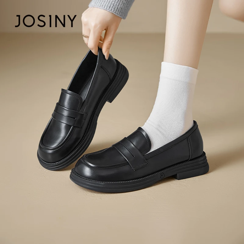 卓诗尼厚底黑色乐福鞋女2025春季新款粗跟复古小皮鞋单鞋百搭女鞋