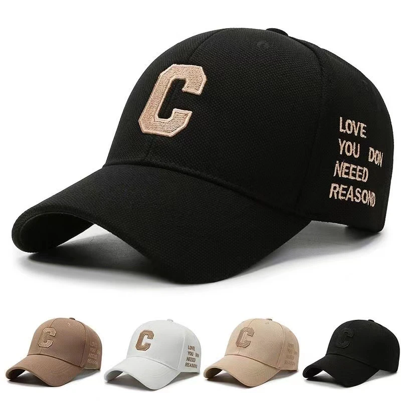 菠萝布棒球帽新款韩版潮时沿刺绣C遮阳帽子女防晒鸭舌帽四季男帽