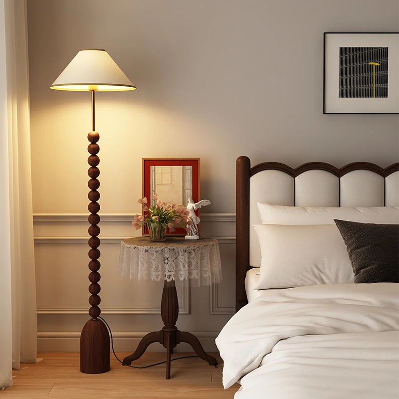 中古侘寂风实木落地灯客厅沙发书房复古高级感卧室床头灯落地台灯