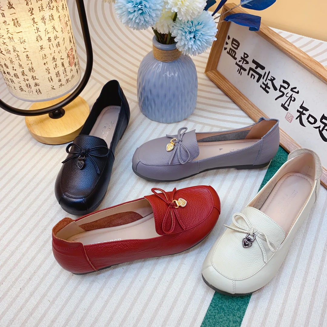 6230百搭舒适真皮浅口单鞋软底防滑牛筋底平底大码鞋软底软面