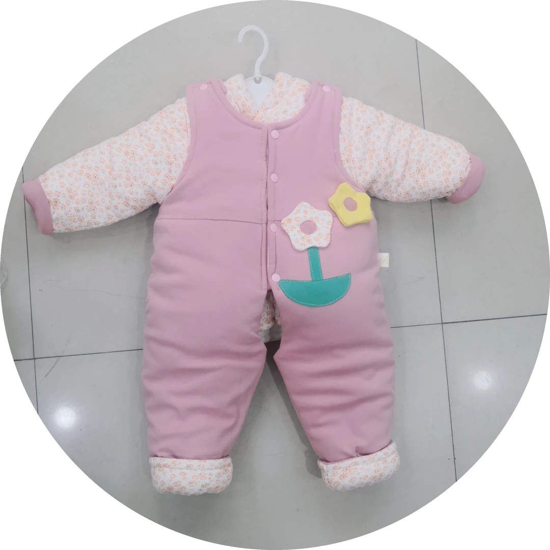 女宝秋冬加棉开档背带棉裤套装舒适保暖