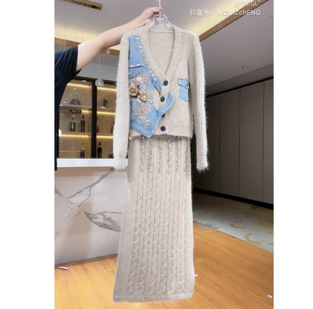 芙娜妮法式圆领秋季新款时尚气质女设计感小众长袖两件套F2432327