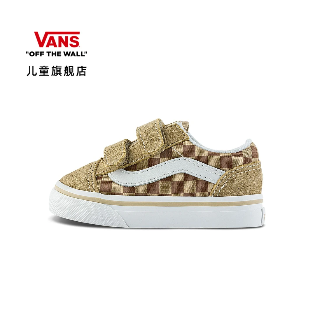 vans儿童板鞋时尚雅丹风Old Skool V可可棕儿童运动鞋棋盘魔术贴
