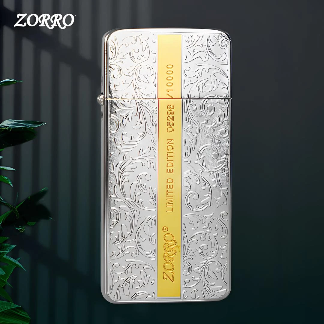 ZORRO原装超薄双色唐草纯铜煤油打火机创意高档怀旧窄机个性礼物