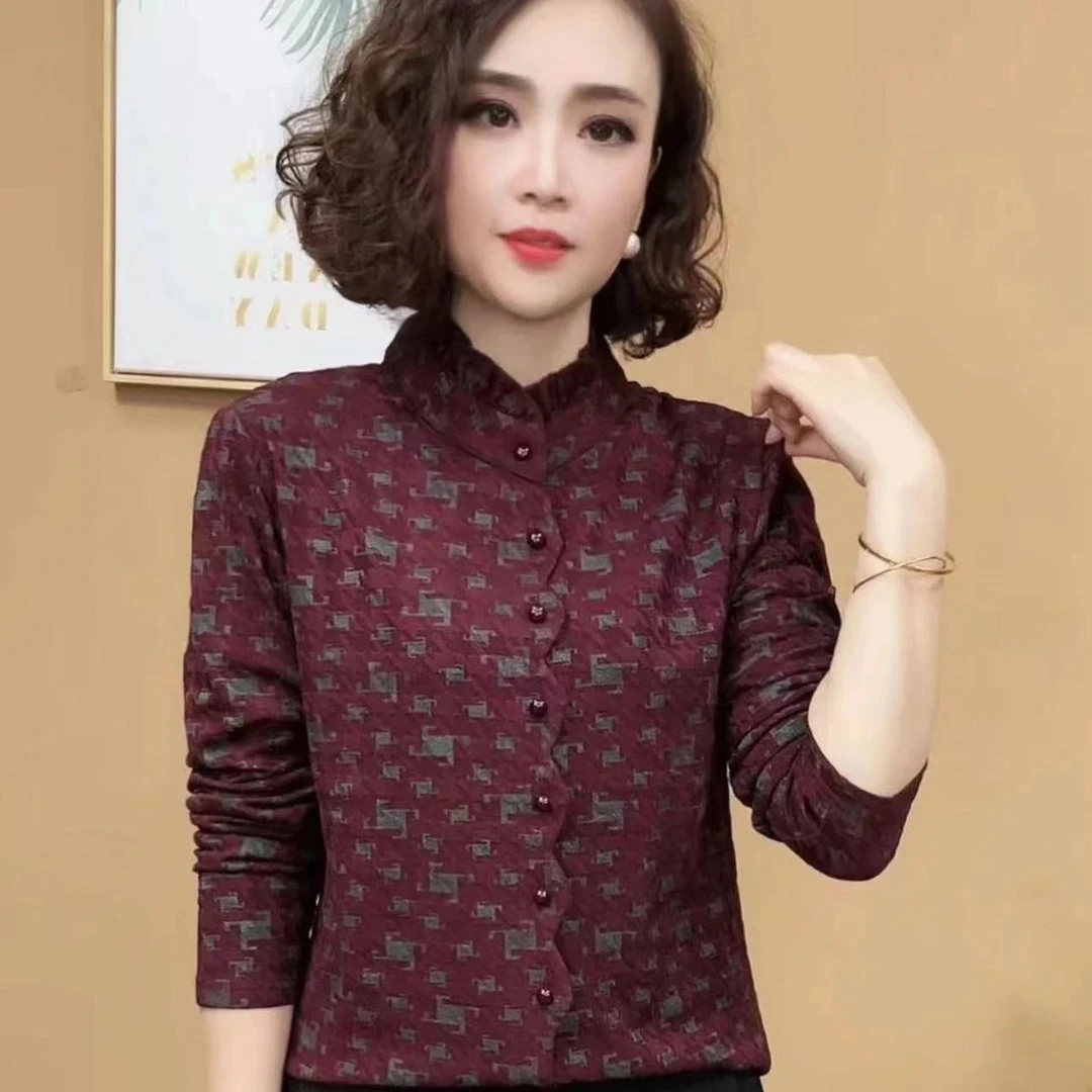 2024新款时尚洋气百搭秋季立领长袖套头减龄显瘦女士上衣#8163