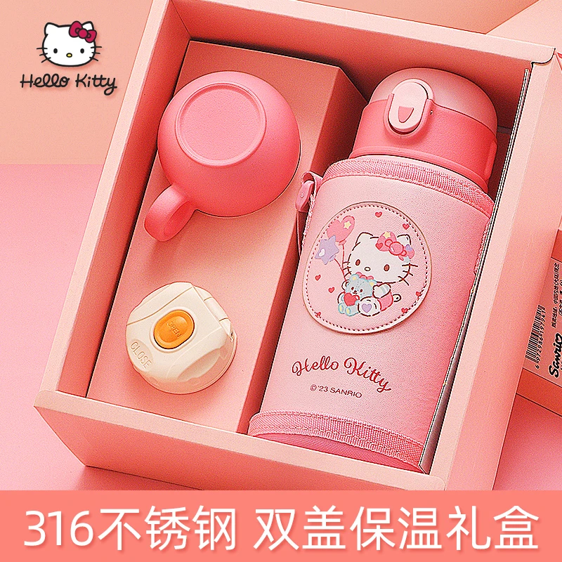 凯蒂猫儿童保温杯3-6-12岁女孩316食品级小学生上学专用双盖水杯