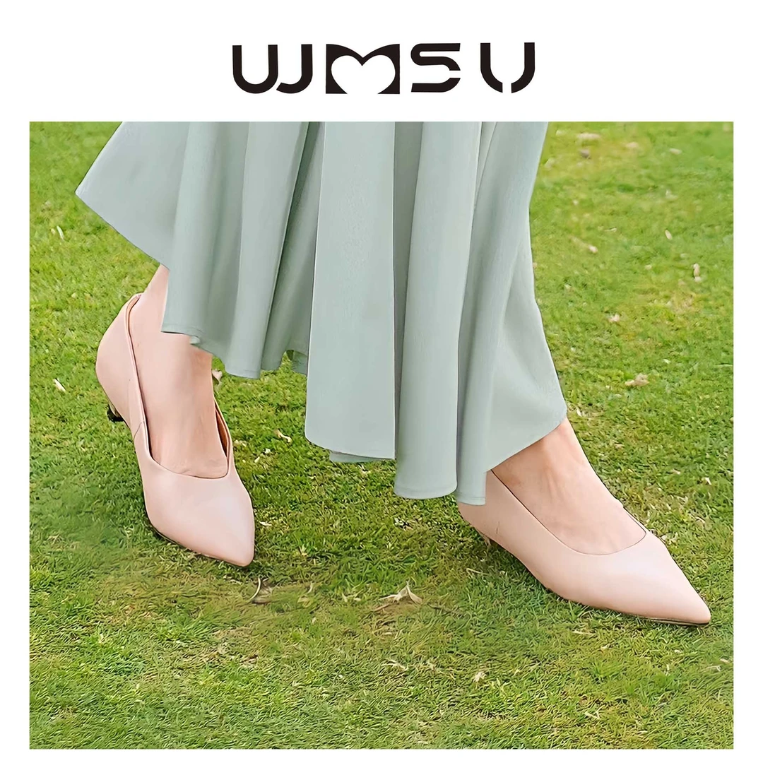 【温素】豆跟鞋 优雅尖头裸色低跟设计师法式复古