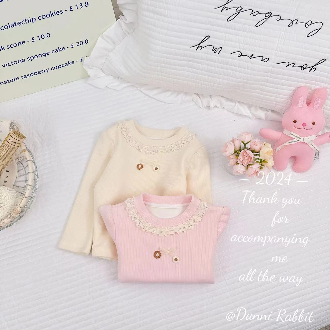 2024冬季新品儿童洋气小清新花边薄绒打底衫 D-P115