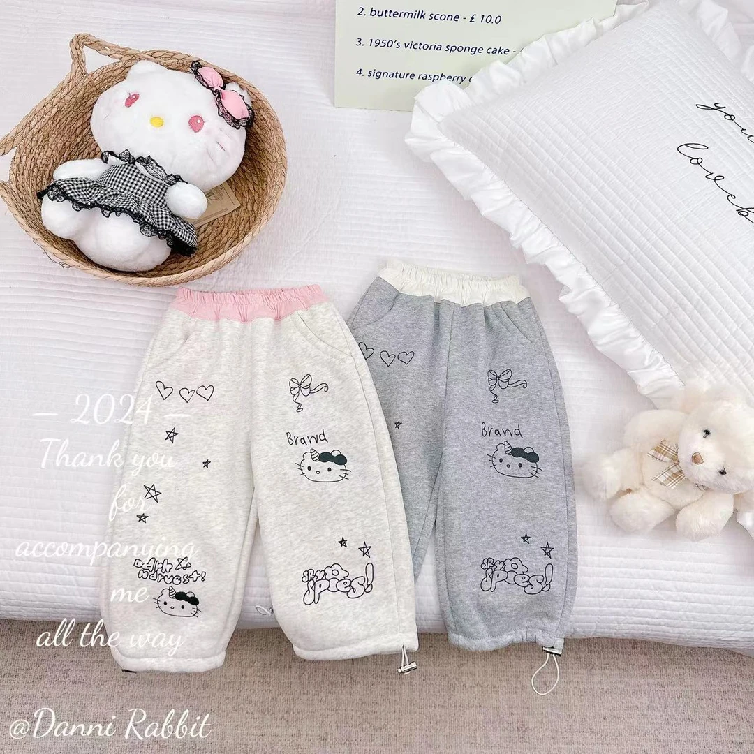 2024冬季儿童加绒百搭涂鸦糕糕绒保暖直筒裤 D-Z820