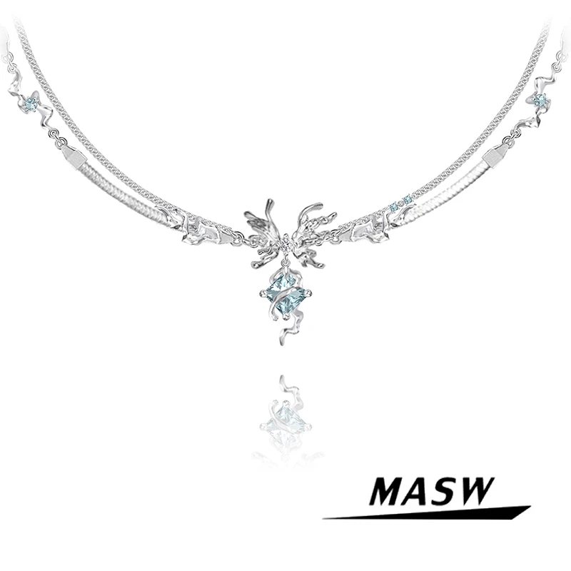 masw/麻秀 铜合金项链 原创小众蝴蝶项链高级轻奢气质毛衣链M1680