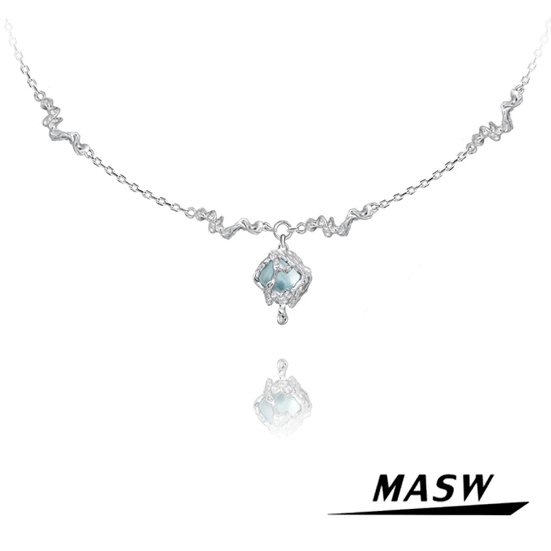 masw/麻秀 铜合金合成锆石项链 人鱼泪系列颈链项链锁骨链M1711
