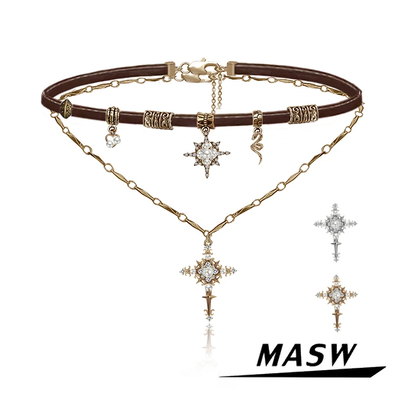 masw/麻秀 铜合金项链 星芒十字项链秋冬美拉德皮质毛衣链M2592
