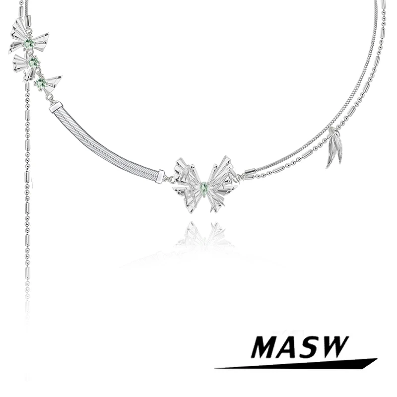 masw/麻秀 铜合金项链 高级感轻奢蝴蝶竹子项链清冷锁骨链M2343