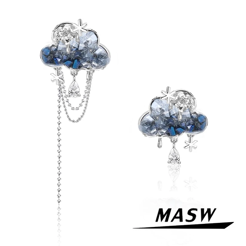 masw/麻秀 铜合金耳饰 炫彩云朵耳环轻奢时尚雪花流苏耳钉M2627